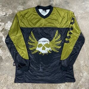 Vintage Y2K AXO Motocross Jersey Size Medium‎ Yellow Black Racing Skull Graphic